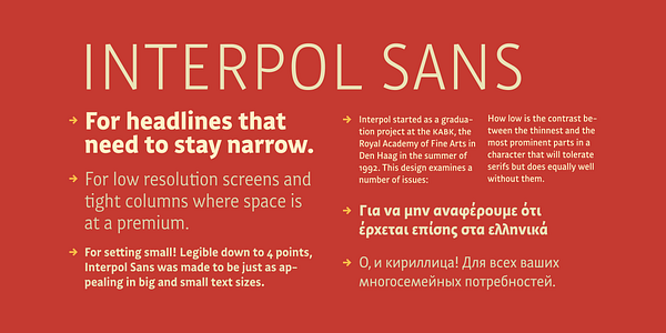 Card displaying Interpol Sans typeface in various styles
