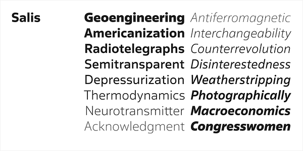 Card displaying MVB Salis typeface in various styles