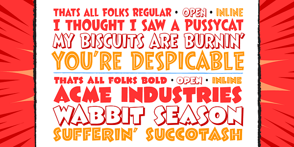Card displaying CC Thats All Folks typeface in various styles