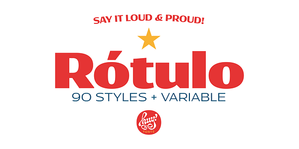 Card displaying Rotulo Variable typeface in various styles