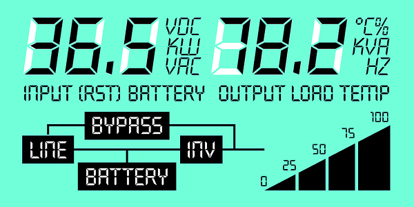 Card displaying Overtime LCD typeface in various styles