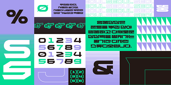 Card displaying DS Stereo typeface in various styles
