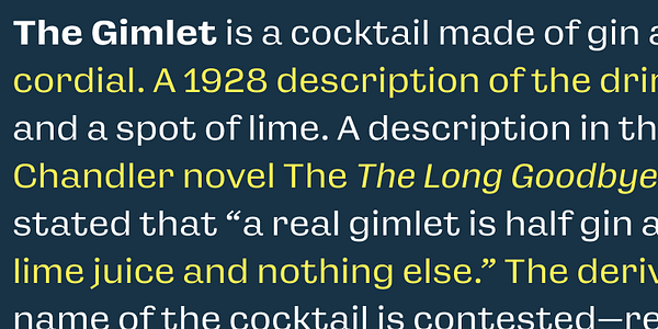 Card displaying Gimlet Sans Variable typeface in various styles