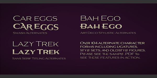 Card displaying Aviano Flare typeface in various styles