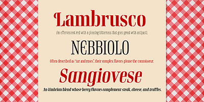 Card displaying Rigatoni typeface in various styles