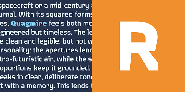 Card displaying Quagmire typeface in various styles