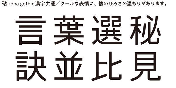 Card displaying Kinuta iroha 28kiri StdN typeface in various styles