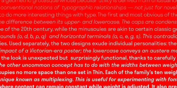 Card displaying Stratos typeface in various styles