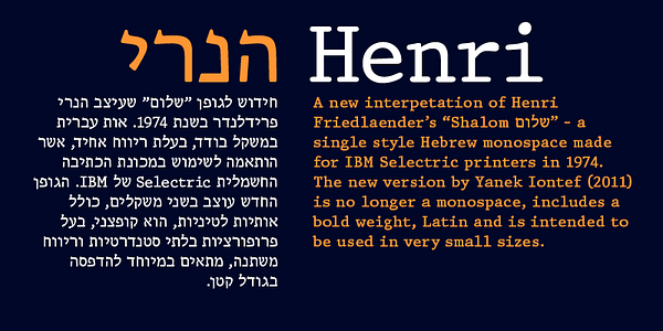 Card displaying Henri typeface in various styles