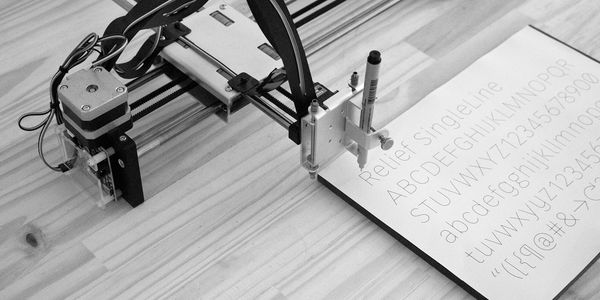 Card displaying Relief SingleLine typeface in various styles