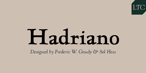 Card displaying LTC Hadriano Pro typeface in various styles