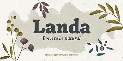 Card displaying Landa typeface in various styles