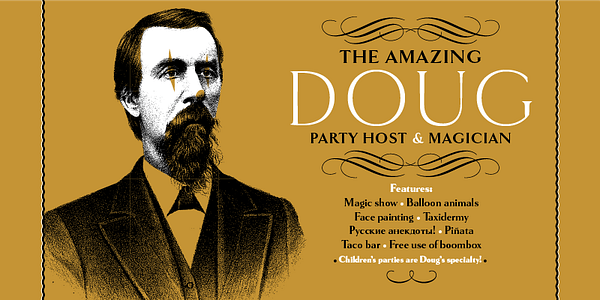 Card displaying Goldenbook typeface in various styles