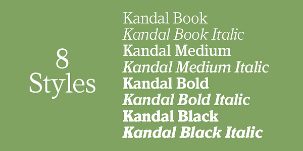 Card displaying Kandal typeface in various styles