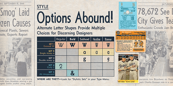 Card displaying Newshound typeface in various styles