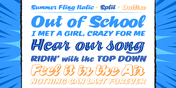 Card displaying CC Summer Fling typeface in various styles