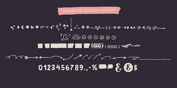 Card displaying Dreaming Outloud typeface in various styles