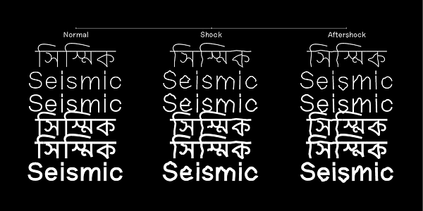 Card displaying Seismic Bangla typeface in various styles