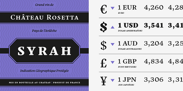 Card displaying Eskorte Latin typeface in various styles