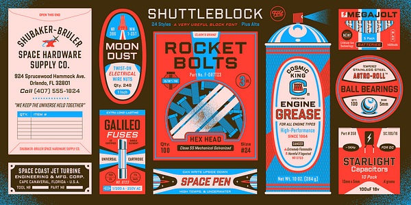 Card displaying Shuttleblock typeface in various styles