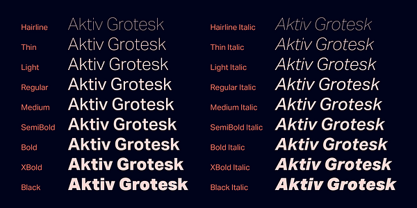 Card displaying Aktiv Grotesk typeface in various styles