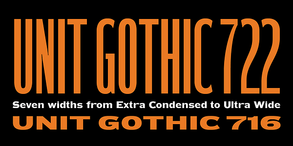 Card displaying HWT Unit Gothic typeface in various styles