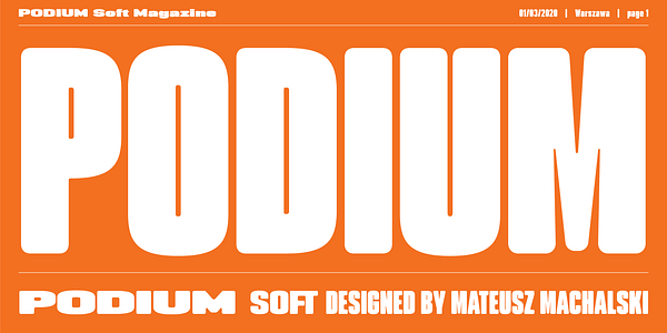 Card displaying Podium Soft Variable typeface in various styles