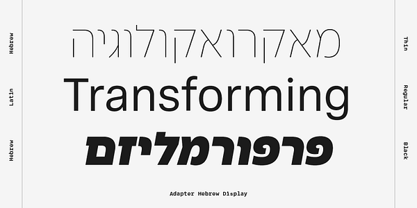Card displaying Adapter Hebrew Display typeface in various styles