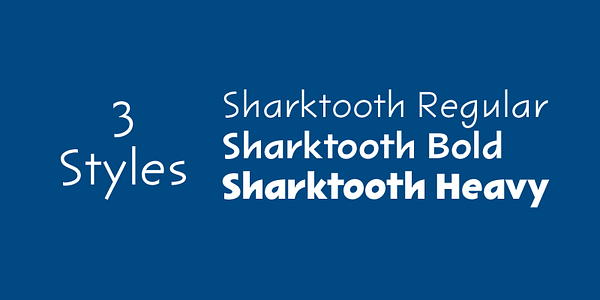 Card displaying Sharktooth typeface in various styles