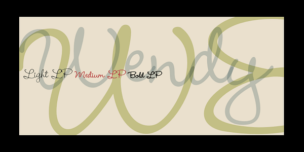 Card displaying Wendy LP typeface in various styles