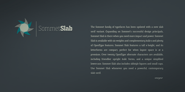Card displaying Sommet Slab typeface in various styles