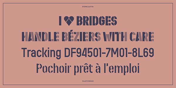 Card displaying Stenciletta typeface in various styles