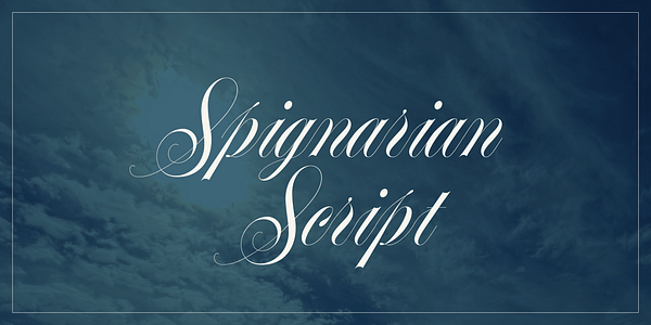 Card displaying Spignarian Script typeface in various styles