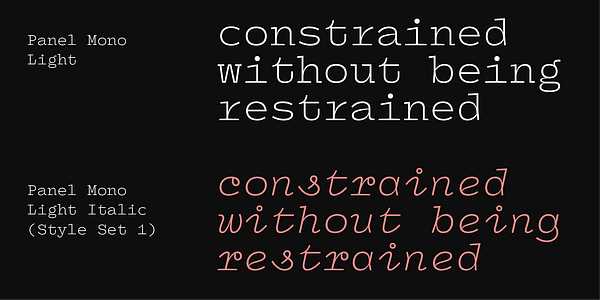 Card displaying Panel Mono typeface in various styles