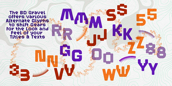 Card displaying BD Gravel Variable typeface in various styles