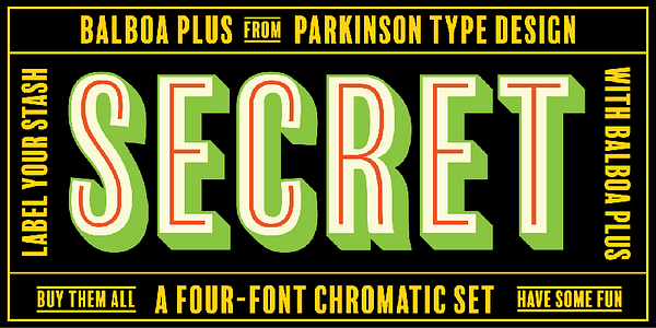 Card displaying Balboa Plus typeface in various styles