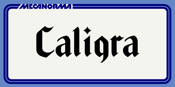 Card displaying Caligra MN typeface in various styles