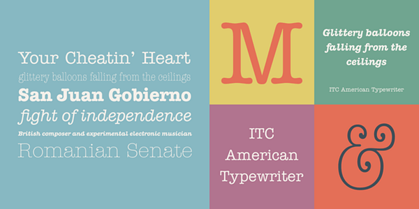 Card displaying ITC American Typewriter typeface in various styles