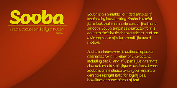 Card displaying Sovba typeface in various styles