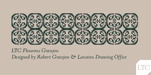 Card displaying LTC Fleurons typeface in various styles
