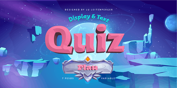 Card displaying Quiz typeface in various styles