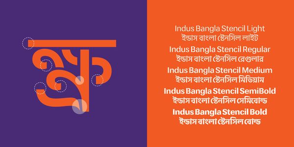 Card displaying Indus Bangla Stencil typeface in various styles