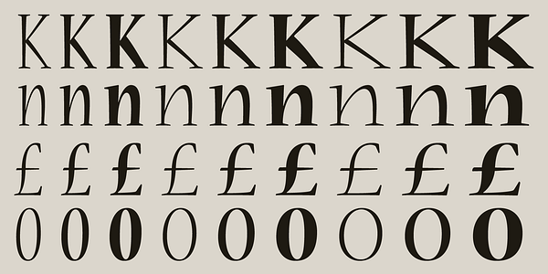 Card displaying Nueva typeface in various styles