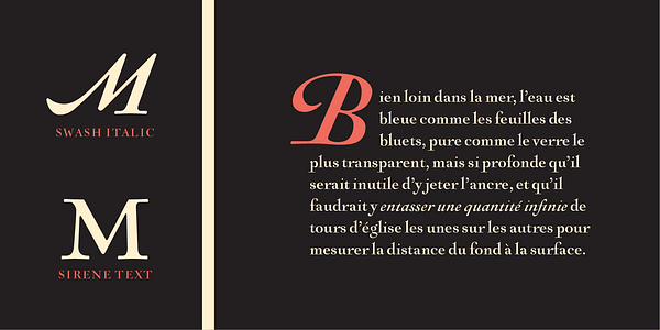 Card displaying MVB Sirenne typeface in various styles