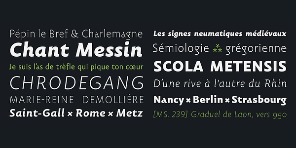 Card displaying Carolinéale typeface in various styles