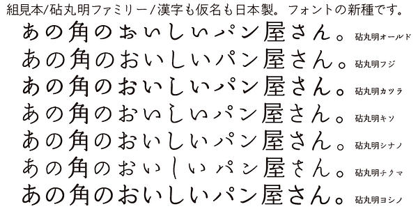 Card displaying Kinuta Marumin Old StdN typeface in various styles