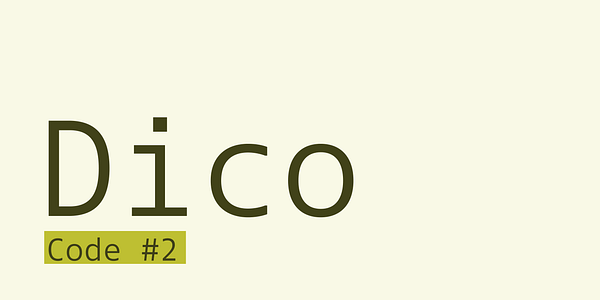 Card displaying Dico Code Two typeface in various styles