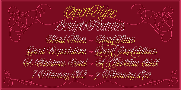 Card displaying Dickens Tale typeface in various styles