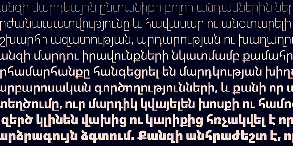 Card displaying Aktiv Grotesk Armenian typeface in various styles