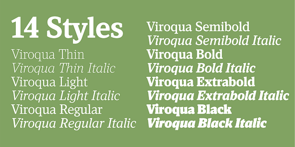 Card displaying Viroqua typeface in various styles